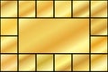 Gold foil texture background set. Vector golden, copper, brass and metal gradient template. Royalty Free Stock Photo