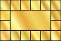 Gold foil texture background set. Vector golden, copper, brass and metal gradient template. Royalty Free Stock Photo