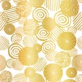 Gold Foil Textured Circle Shapes Seamless Vector Pattern. Golden Abstract Circles On White Background. Elegant Design For Web