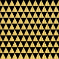 Gold foil triangle geometric seamless vector pattern. Golden shiny triangle shapes on black background. Elegant art for web Royalty Free Stock Photo