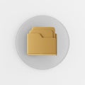 Gold folder icon with documents in flat style. 3d rendering gray round button key, interface ui ux element