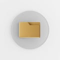 Gold folder icon in flat style. 3d rendering gray round button key, interface ui ux element