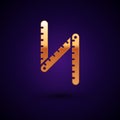 Gold Folding ruler icon isolated on black background. Vector Illustration Royalty Free Stock Photo