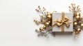 Gold Foliage New Year\'s Gift Box Decoration On White Background Royalty Free Stock Photo