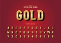 Gold font and alphabet vector, Golden writing style typeface letter and number design