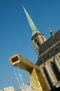 Gold fountain and cathedral in Pilsen