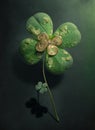 Gold four leaf clover in gold bow. Illustration