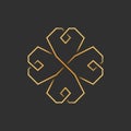 Gold four leaf shamrock in Celtic style, vector