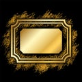 Gold frame. Beautiful golden glitter design. Vintage style decorative border, isolated black background. Deco elegant Royalty Free Stock Photo