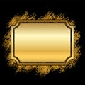 Gold frame. Beautiful golden glitter design. Vintage style decorative border, isolated black background. Deco elegant
