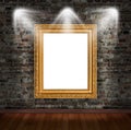 Gold frame on brick wall Royalty Free Stock Photo