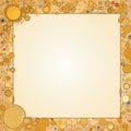 a gold frame with circles and bubbles on a beige background Royalty Free Stock Photo