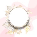 Gold frame. 3D paper cutout. Leaves and flowers from golden threads. Pastel pink background. Original frame with summer Royalty Free Stock Photo