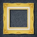 Gold frame on Dark grey black slate background or texture Royalty Free Stock Photo