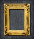 gold frame on Dark grey black slate background or texture