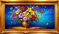 Gold frame floral blossom pot arrangement artist brush canvas