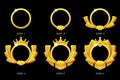 Gold frame game rank, round avatar template 6 steps animation for game.