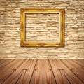 Gold Frame hanging on Modern Brick Wall Royalty Free Stock Photo