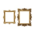 Gold frame isolated over transparent white background. Set of vintage retro antique old royal golden baroque Victorian style frame Royalty Free Stock Photo