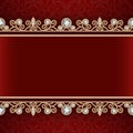 Gold frame with jewelry borders on red background Royalty Free Stock Photo