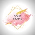 Gold frame paint Hand painted  brush stroke. Perfect design for headline, logo and sale banner. Watercolor Royalty Free Stock Photo