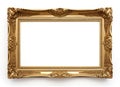 Gold frame for a picture in a classic baroque style on a white background. Illustration, Generative AI Royalty Free Stock Photo