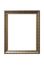 Gold frame for a picture in a classic baroque style on a white blank isolated background. Royalty Free Stock Photo