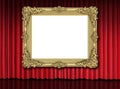 Gold frame on red velvet curtain Royalty Free Stock Photo