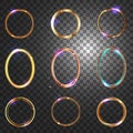 Gold frame. Round and oval frames for designs and photos. Glowing sparkles and stars on the frames. Isolated, transparent Royalty Free Stock Photo