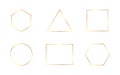 Gold frame set on white background. Shining frames for greeting card, wedding or advertisement. Square, triangle, round
