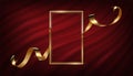 Gold frame with silk ribbon on red curtain, 3d vintage luxury banner for awards ceremony Royalty Free Stock Photo