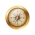 Gold-framed compass with a classic design on a white background. The compass face features a beige Royalty Free Stock Photo