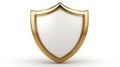 Gold-framed shield, white center, 3D render, isolated, security concept Royalty Free Stock Photo