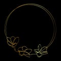 gold frangipani and circle frame in simple sketch vector single or continuous line