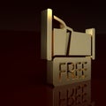 Gold Free overnight stay house icon isolated on brown background. Minimalism concept. 3D render illustration