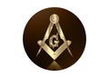 Gold freemasonry emblem - the masonic square and compass symbol. All seeing eye of god in sacred geometry triangle, masonry sign