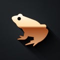 Gold Frog icon isolated on black background. Animal symbol. Long shadow style. Vector Royalty Free Stock Photo