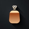 Gold Full sack icon isolated on black background. Long shadow style. Vector