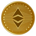 Gold futuristic ethereum classic cryptocurrency coin vector illustration