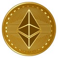 Gold futuristic ethereum cryptocurrency coin vector illustration