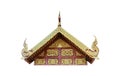 Gold gable temple wood roof with engraving patterns isolated on white background , clipping path Royalty Free Stock Photo