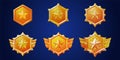 Gold game badge rank medal ui icon vector set