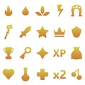 Gold gaming icons set. Assets set for game design and web application.