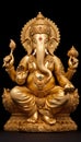 Gold Ganesha in Sitting Pose on Black Background. Generative ai