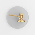 Gold gavel judge icon. 3d rendering round gray key button, interface ui ux element Royalty Free Stock Photo