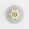 Gold gear icon in cartoon style. 3d rendering gray round button key, interface ui ux element Royalty Free Stock Photo