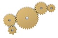 Gold gears on white background. 3D illustration.