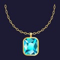 Gold gemstone necklace icon, realistic style