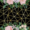 Gold Geometric Background wiht Flowers and Greenery