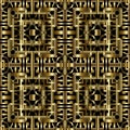 Gold geometric greek 3d vector seamless pattern. Ornamental modern grid background. Golden repeat surface backdrop Royalty Free Stock Photo